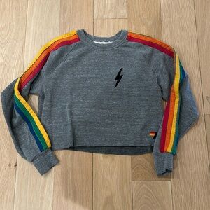 Aviator Nation - woman’s bolt cropped sweatshirt - 5 stripe - grey